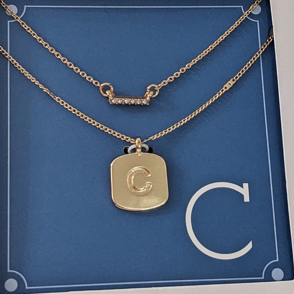 Women's Initial Letter "C" Pendant Necklace Set, 2 PC Set, Gold Tone, NEW - Picture 3 of 3